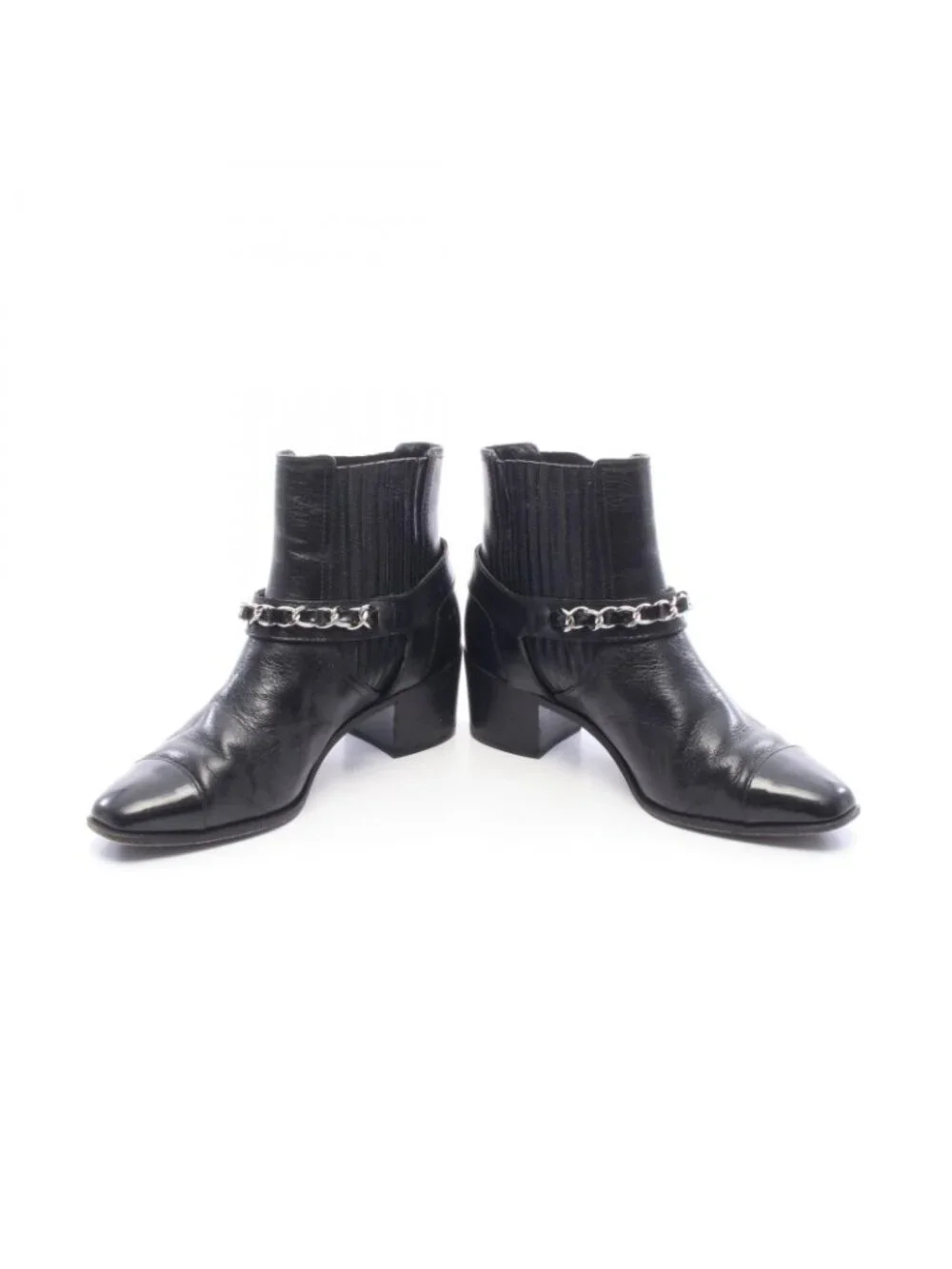 Chanel Boots CC Logo Chain Short Leather Patent